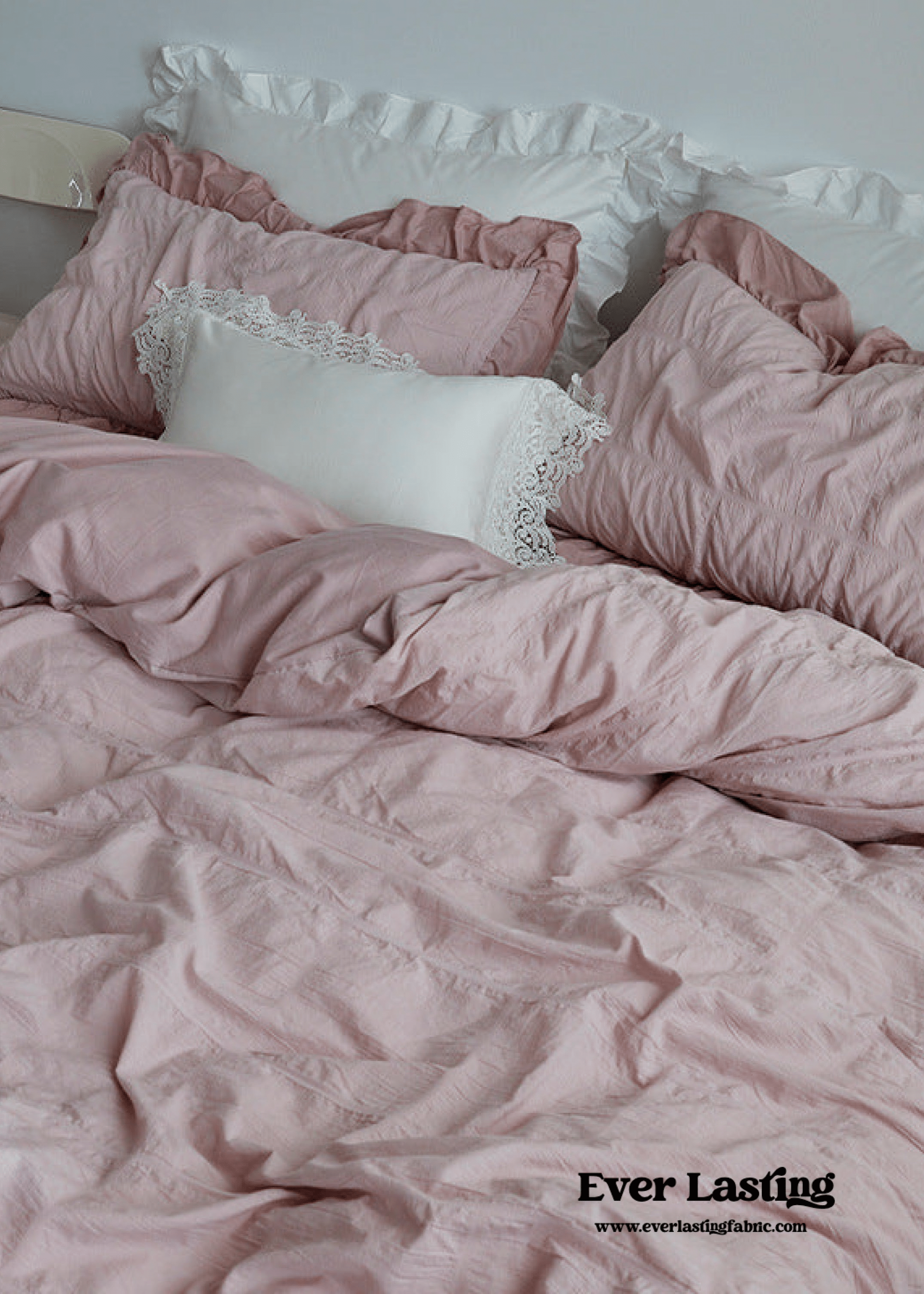 Earth Tone Marshmallow Puff Ruffle Bedding Set / White