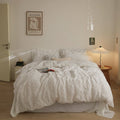 Earth Tone Marshmallow Puff Ruffle Bedding Set / White