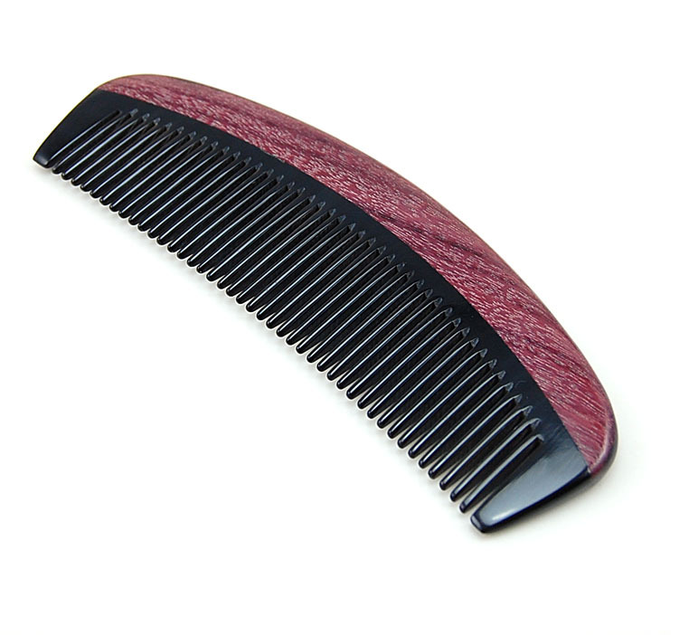 Natural Purple Heart Wood and Horn Hair Comb