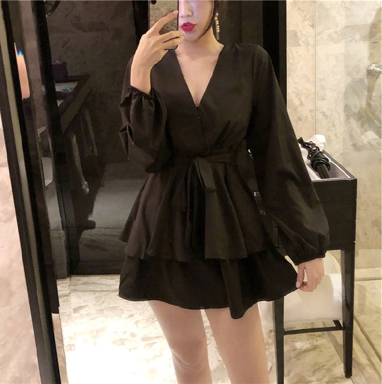 New Women's Loose High-Waist Cross V-Neck Dress