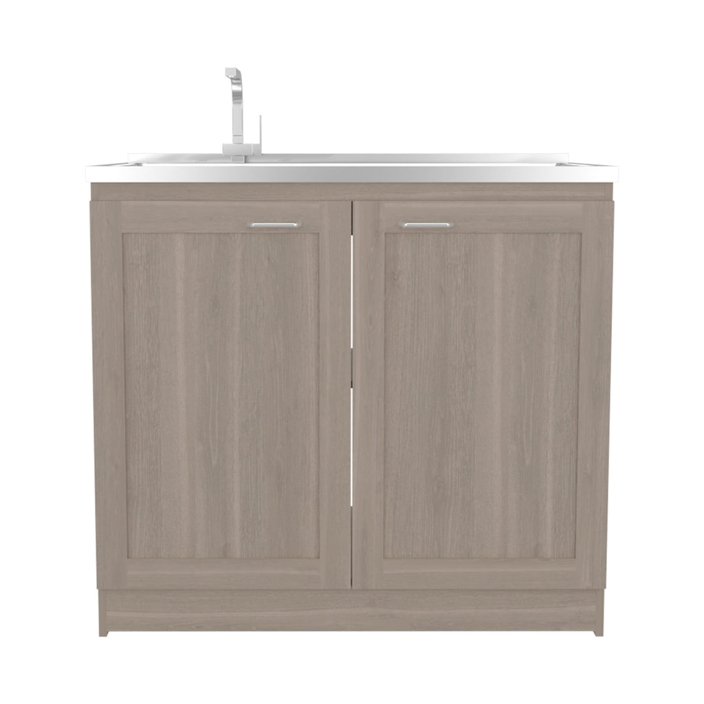 Utility Sink Cabinet 36' H, 2 Doors, 2 Shelves, White Oak - Kitchen