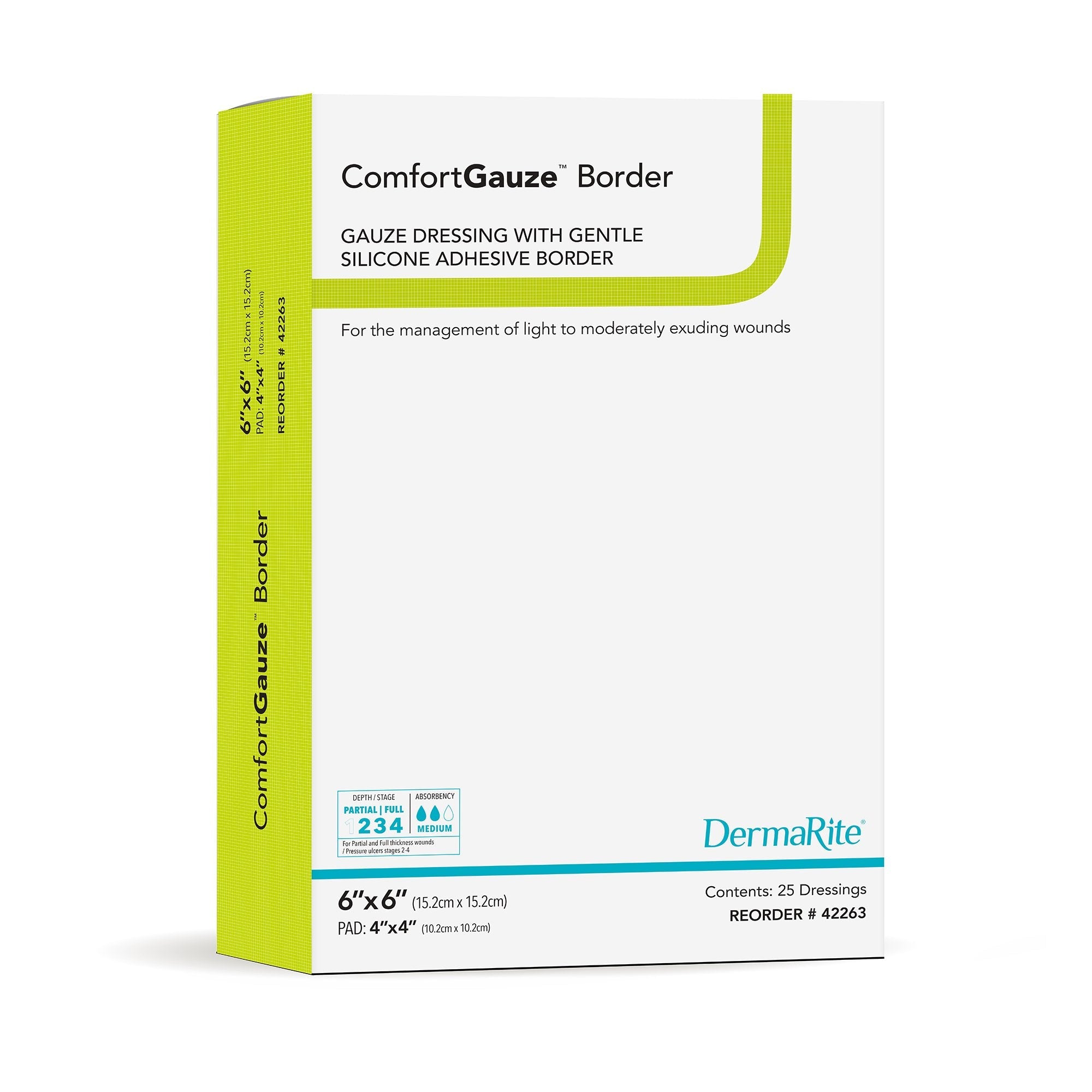 ComfortGauze™ Island Dressing with Silicone Border, 6 x 6 Inch 42263