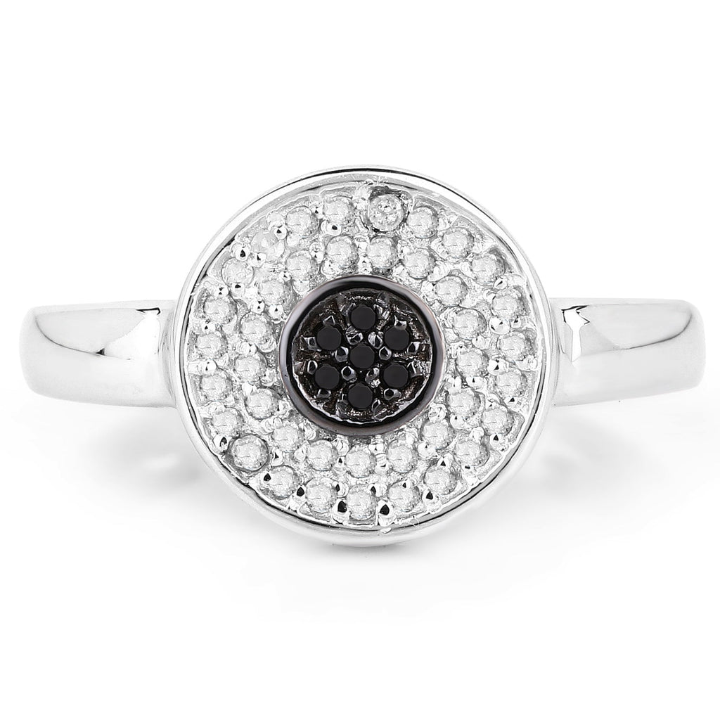 0.20 Carat Genuine Black Diamond and White Diamond .925 Sterling Silver Ring