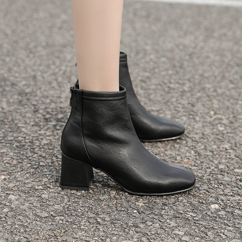 New Arrival White Chunky Heeled Ankle Boots for Women