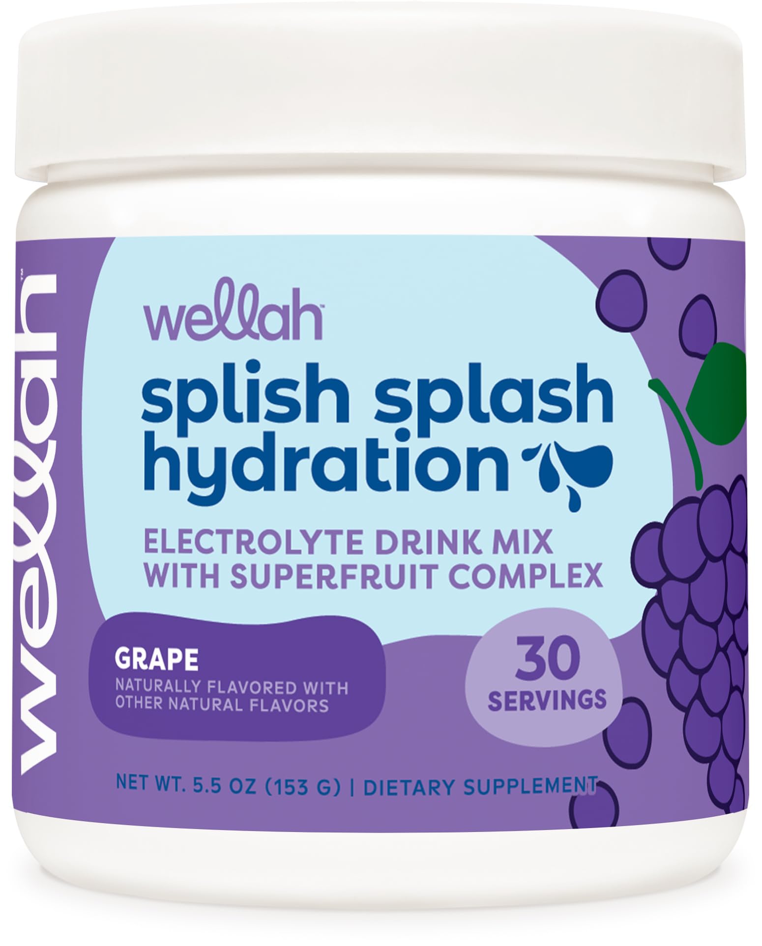 Wellah Splish Splash Hydration Electrolyte Drink Mix (Grape Flavored 30 Servings)