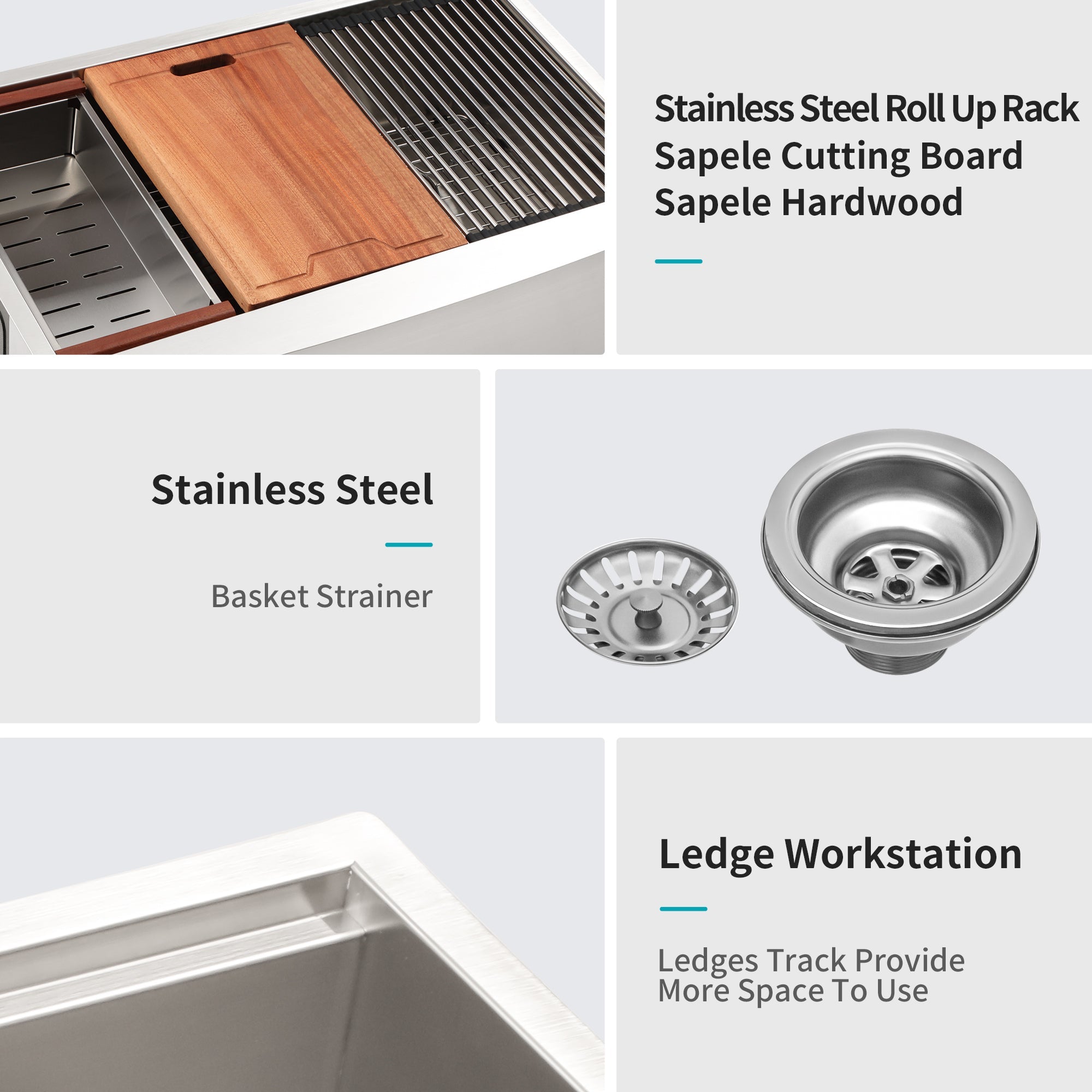 Farmhouse Double Bowl Workstation Kitchen Sink - 33 Inch Stainless Steel 16 Gauge Apron Front, Brushed Nickel Finish