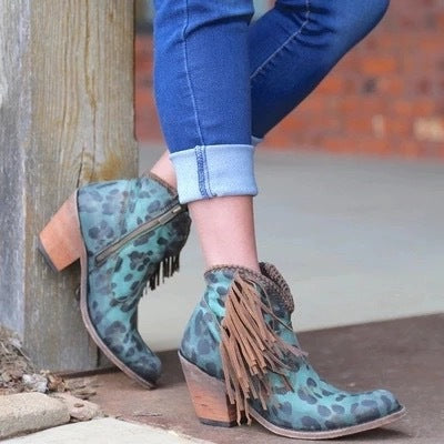 2019 New Chunky Heel Ankle Boots with Leopard Print