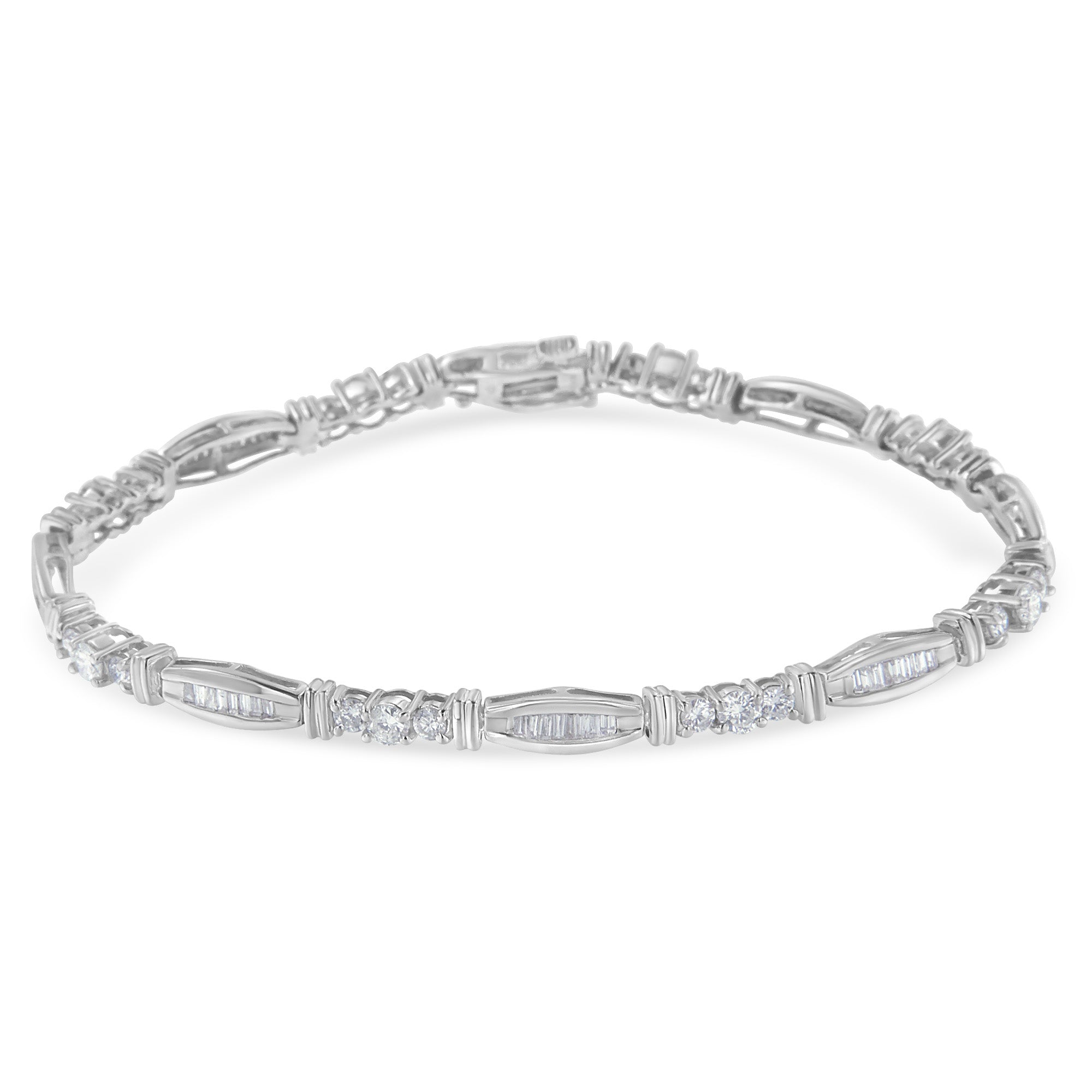 10K White Gold Geometric Pattern Diamond Tennis Bracelet (3 cttw, H-I Color, SI2-I1 Clarity)