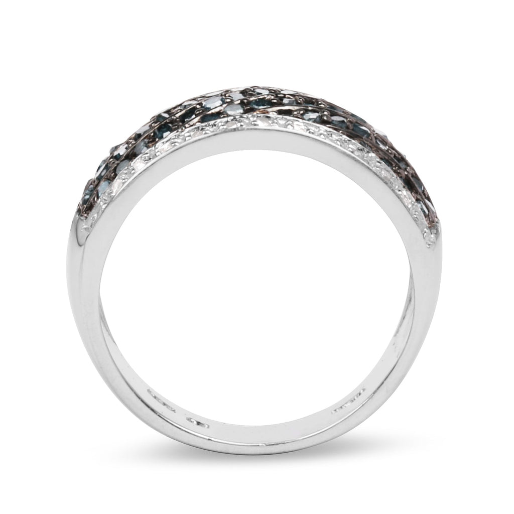 0.80 Carat Genuine Blue Diamond and White Diamond .925 Sterling Silver Ring