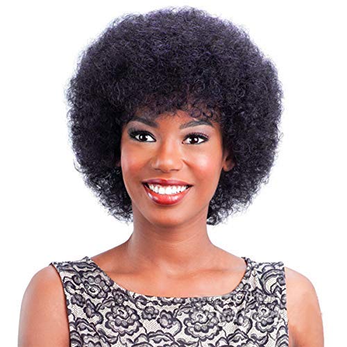 Afro Human Hair Wig for Women Natural Kinky Curly Hair Short Wig for African American Hair Replacement Wig Natural Color Fluffy (6 inch afro wig Natural Color)