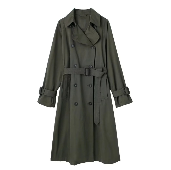 Retro Army Green Double-breasted Mid-length Coat