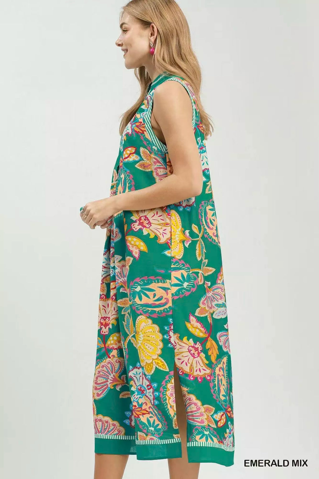 Umgee Paisley Floral Sleeveless Midi Dress
