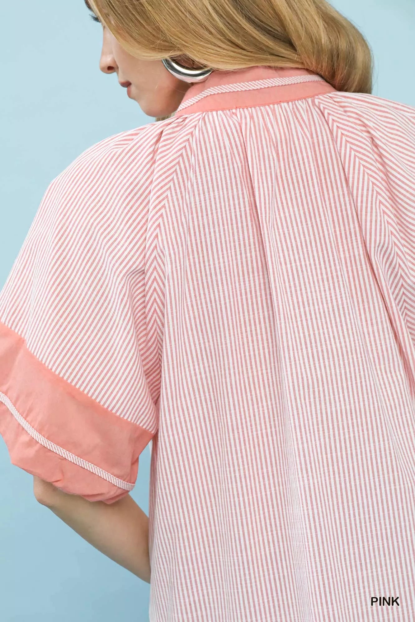 Umgee Striped Mixed Puff Sleeve Blouse