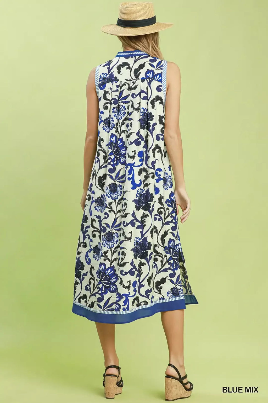 Umgee Floral Scroll Sleeveless Midi Dress