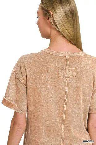 Zenana Halo Snow Washed Exposed Seam Top & Shorts Set
