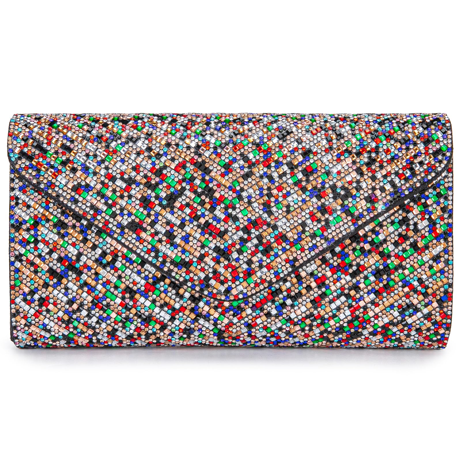Womens Evening Handbags Bling Rhinestone Envelope Clutch Purses Shoulder Crossbody Bags (Colorful)