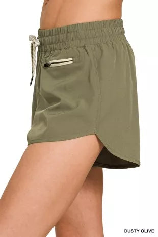 Zenana Soft Woven Lined Shorts With Zip Coin Pocket