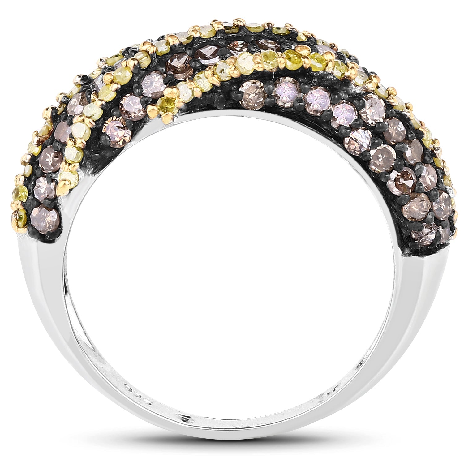 1.25 Carat Genuine Champagne Diamond and Yellow Diamond .925 Sterling Silver Ring