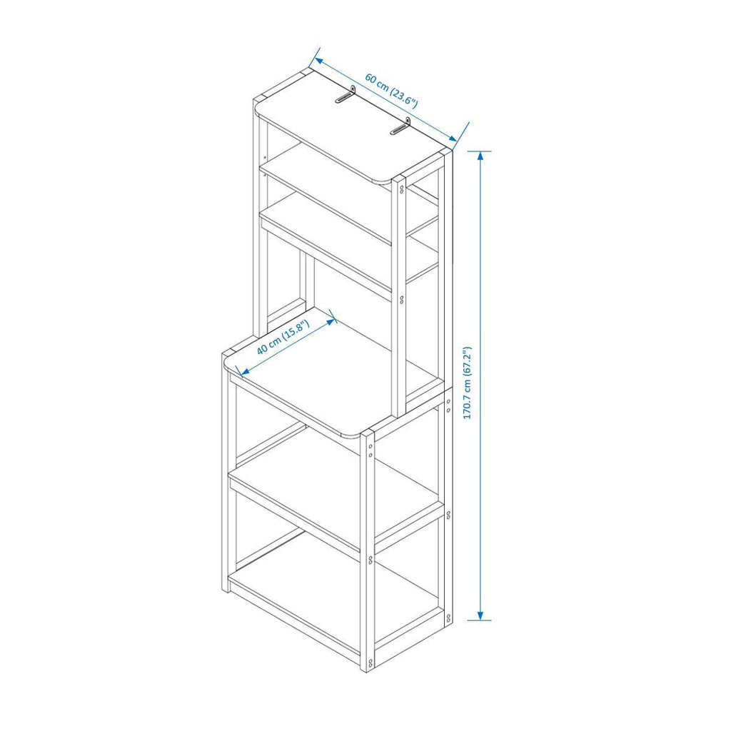 23.62' White and Black color Bakers Rack for Kitchen with Storage, Coffee Bar, 5-Tier Kitchen Shelves, Microwave Stand