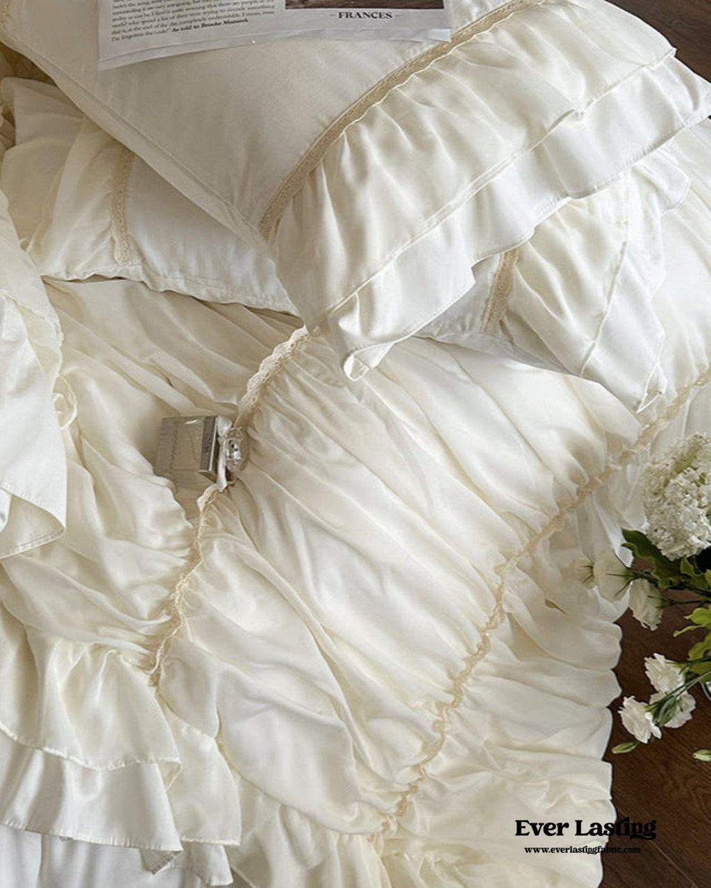 Élodie Silky Coquette Ruffled Bedding Set / Beige