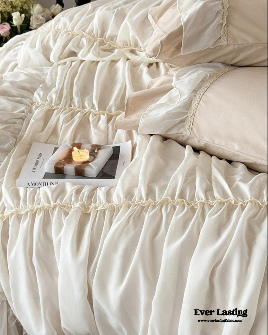 Élodie Silky Coquette Ruffled Bedding Set / White