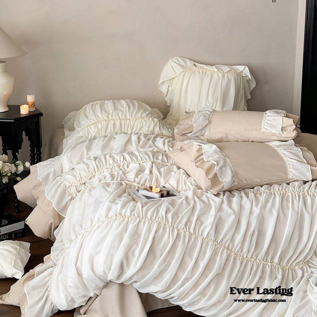 Élodie Silky Coquette Ruffled Bedding Set / White