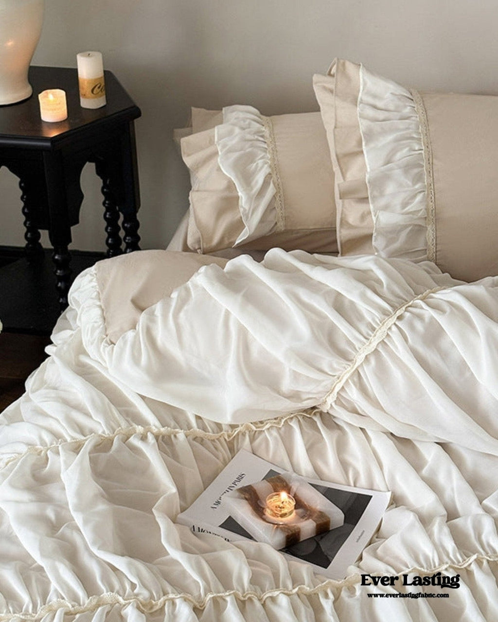 Élodie Silky Coquette Ruffled Bedding Set / White
