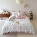 Embroidered French Lace Ruffle Bedding Set / Pink