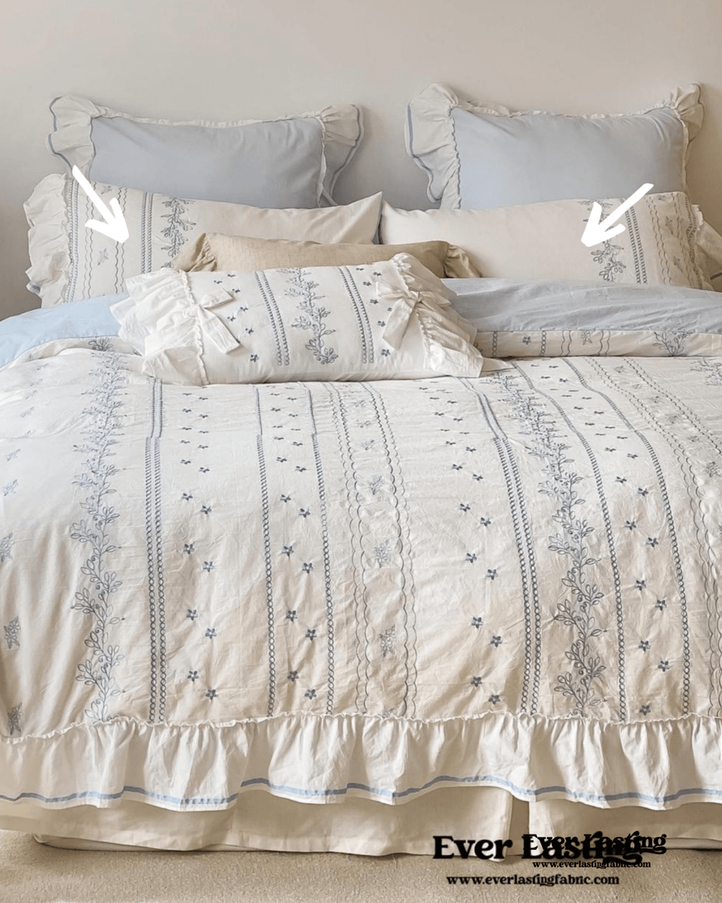 Embroidered French Lace Ruffle Pillowcases / Pink