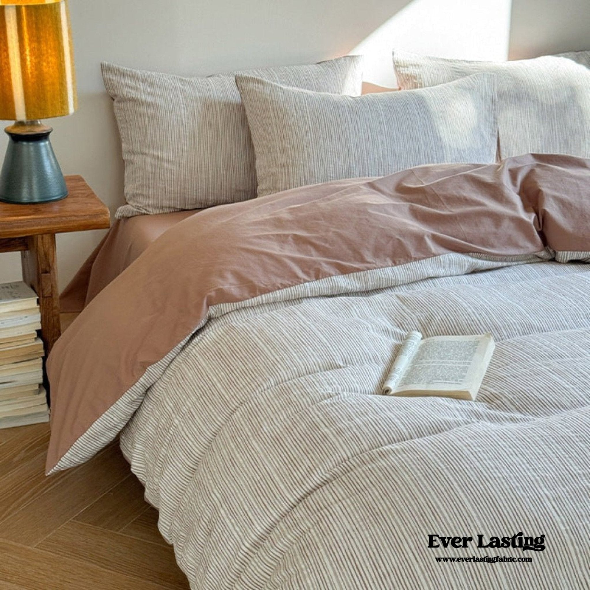 Emma Duo Striped Jacquard Bedding Set / Cream
