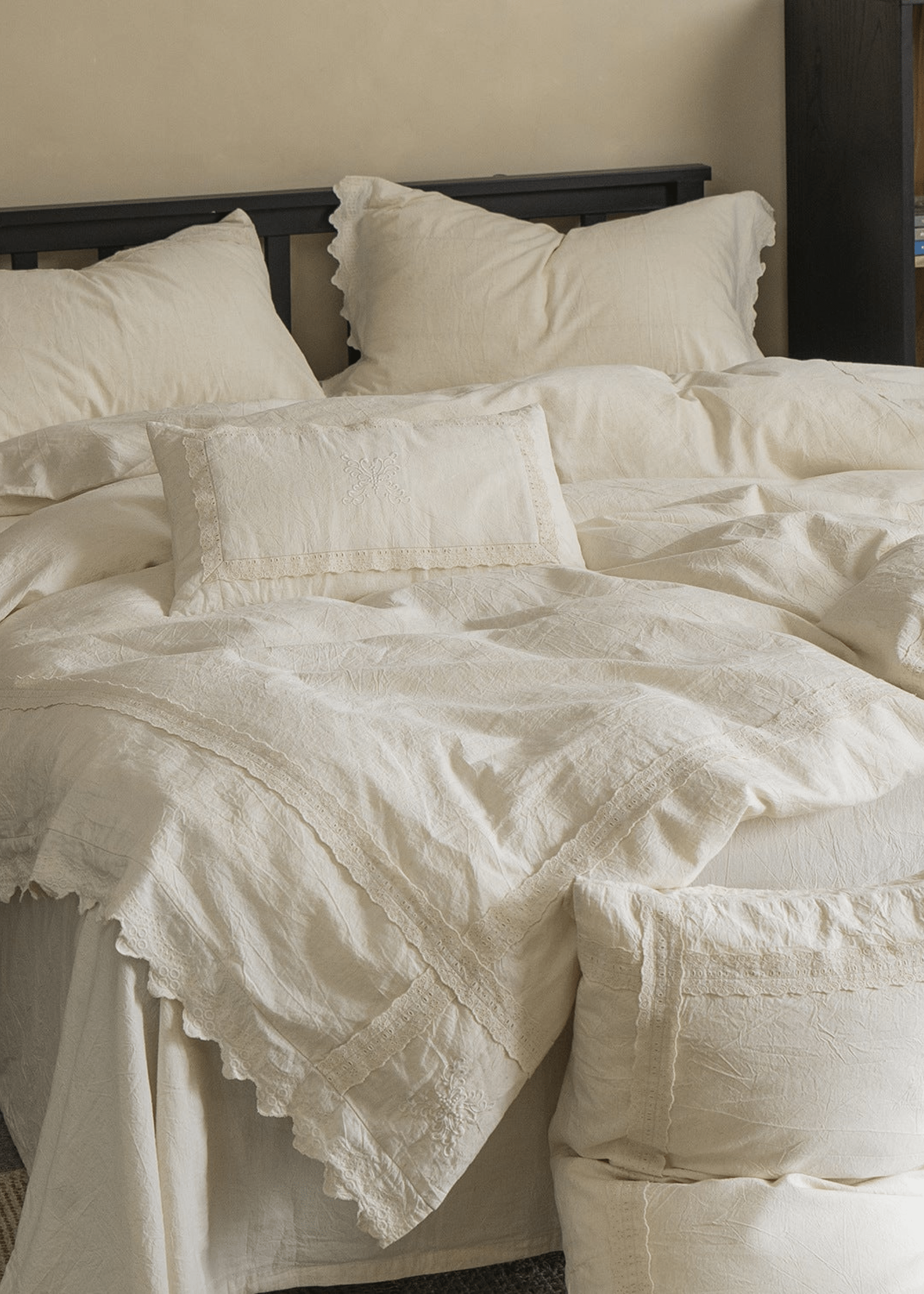 Esme French Linen Cotton Embroidered Floral Bedding Set / White
