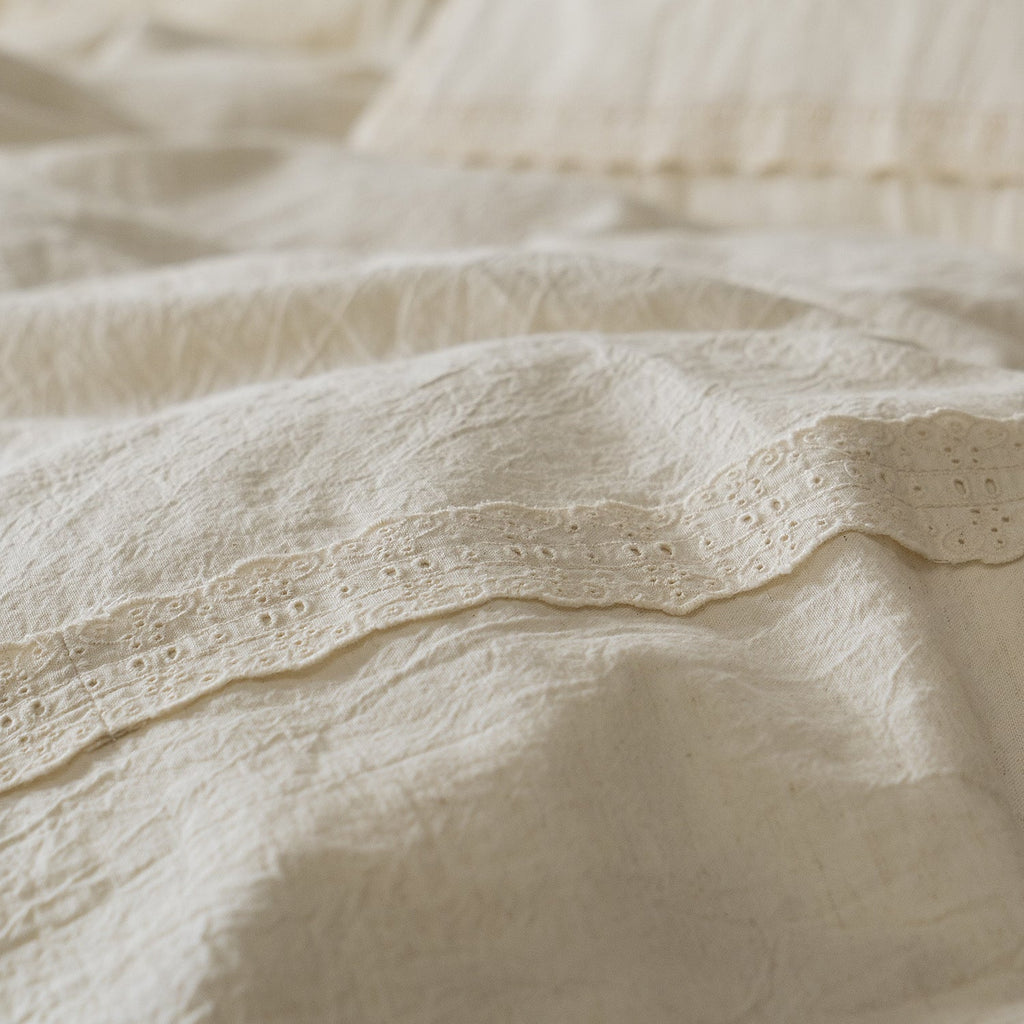 Esme French Linen Cotton Embroidered Floral Bedding Set / White