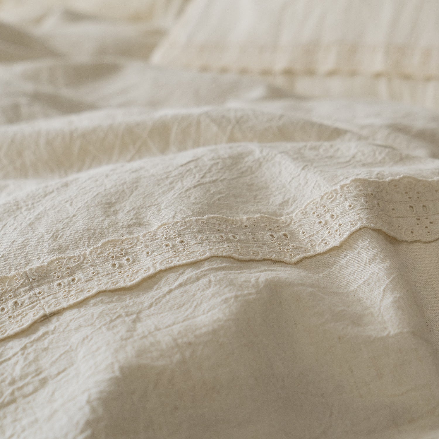 Esme French Linen Cotton Embroidered Floral Bedding Set / White