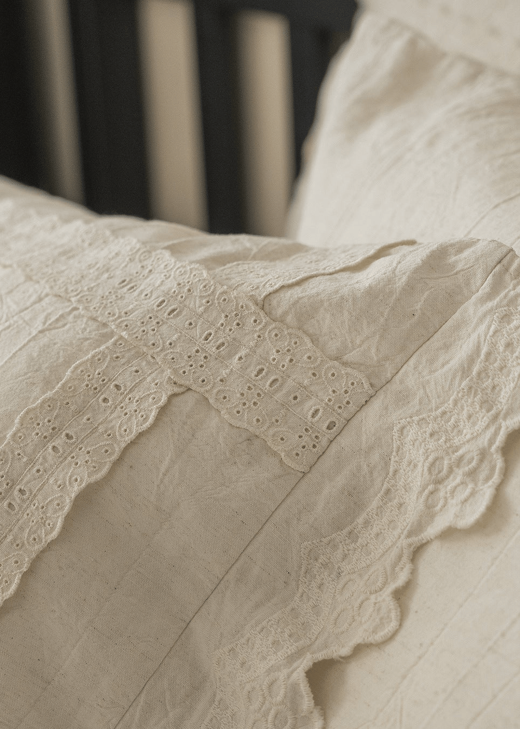 Esme French Linen Cotton Embroidered Floral Bedding Set / White