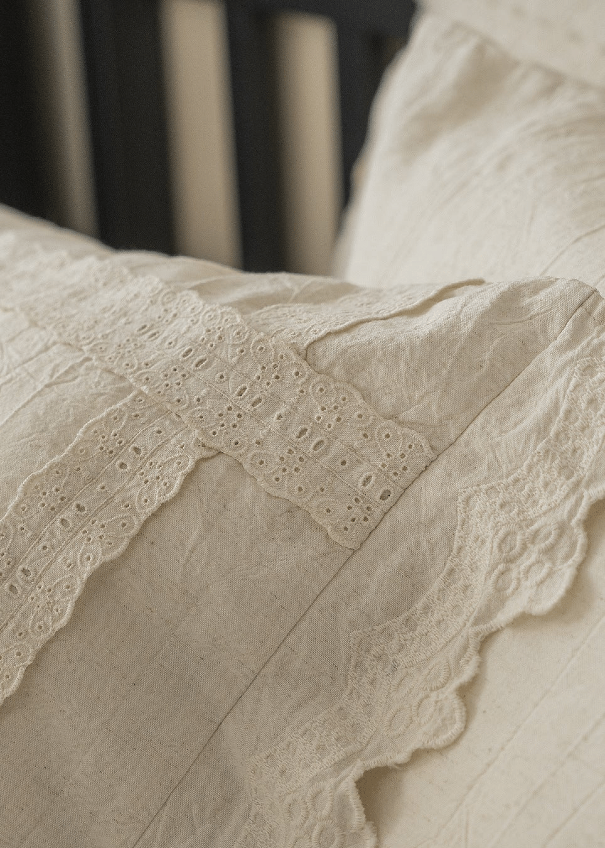 Esme French Linen Cotton Embroidered Floral Bedding Set / White