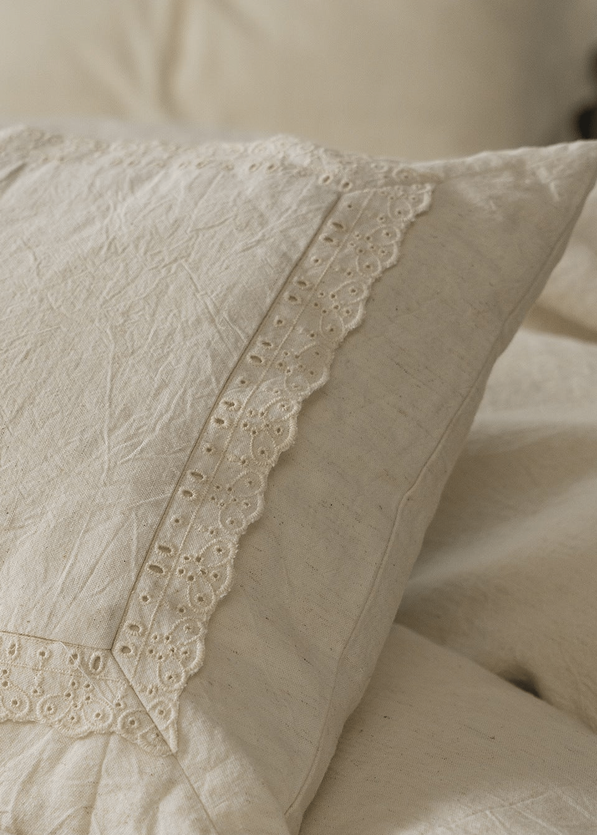Esme French Linen Cotton Embroidered Floral Bedding Set / White