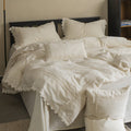 Esme French Linen Cotton Embroidered Floral Bedding Set / White