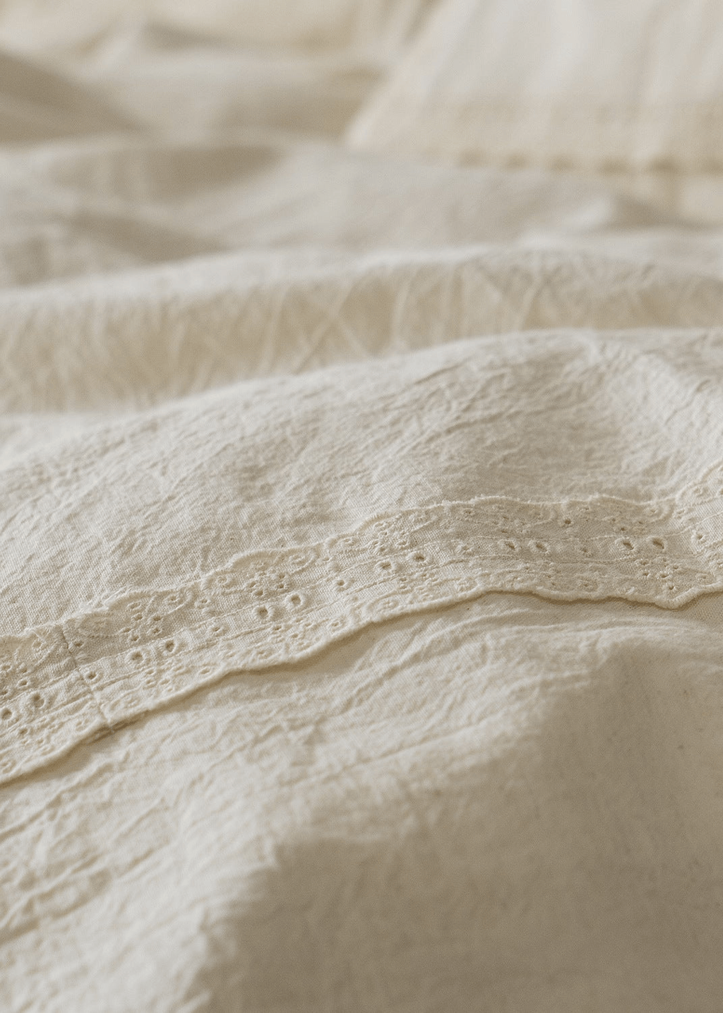 Esme French Linen Cotton Embroidered Floral Bedding Set / White