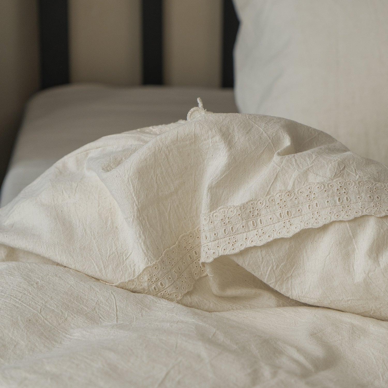 Esme French Linen Cotton Embroidered Floral Bedding Set / White