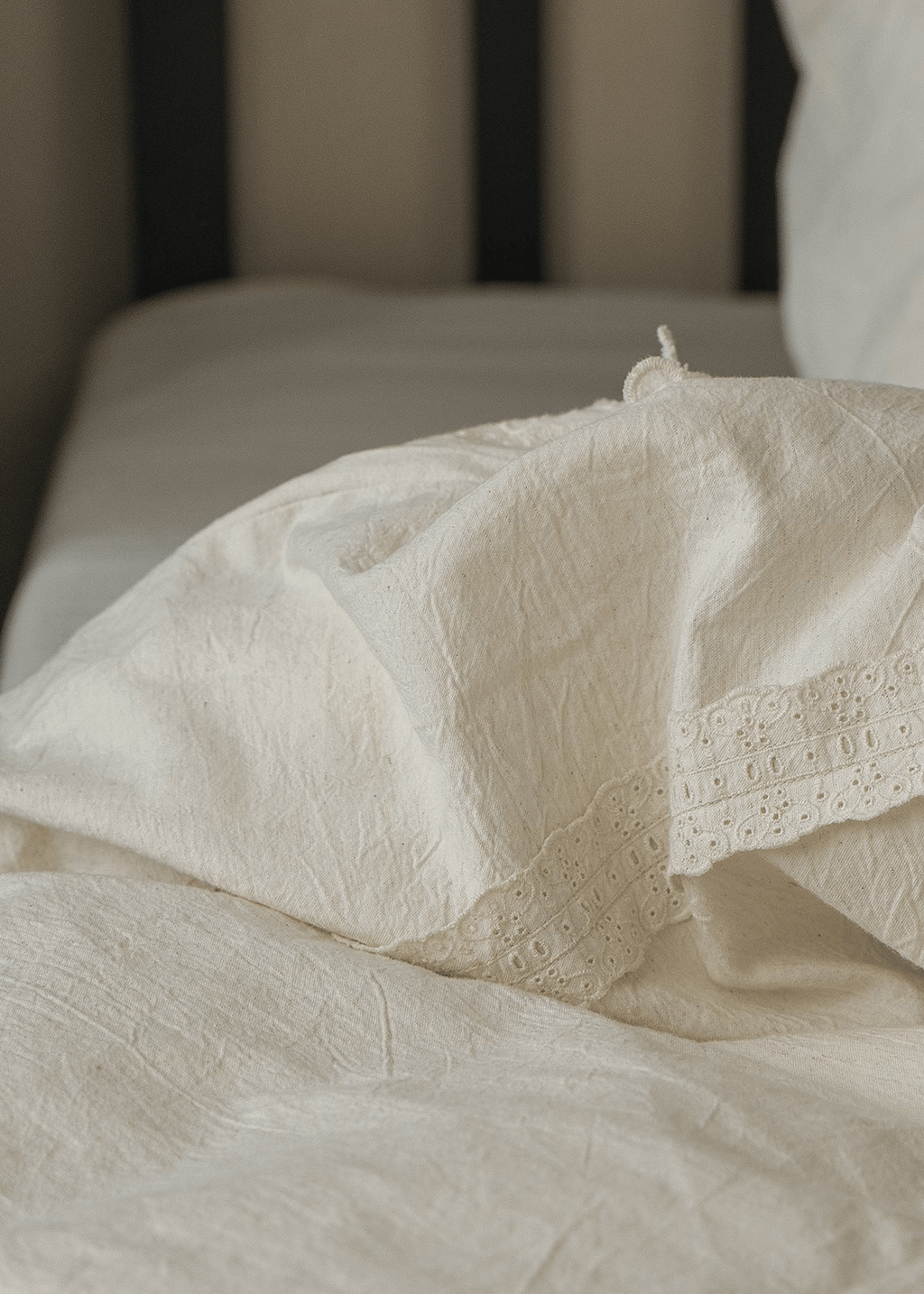 Esme French Linen Cotton Embroidered Floral Bedding Set / White