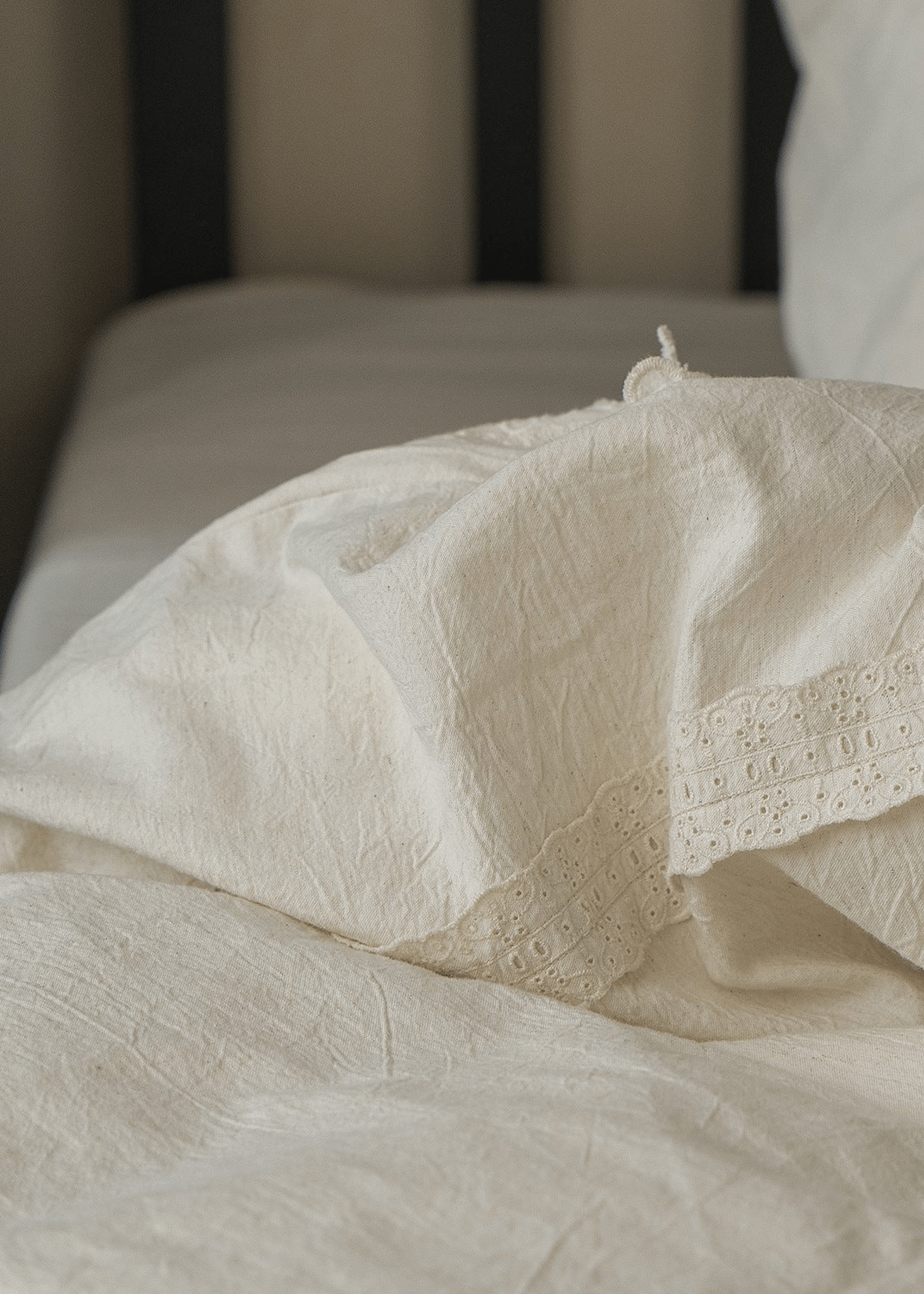 Esme French Linen Cotton Embroidered Floral Bedding Set / White