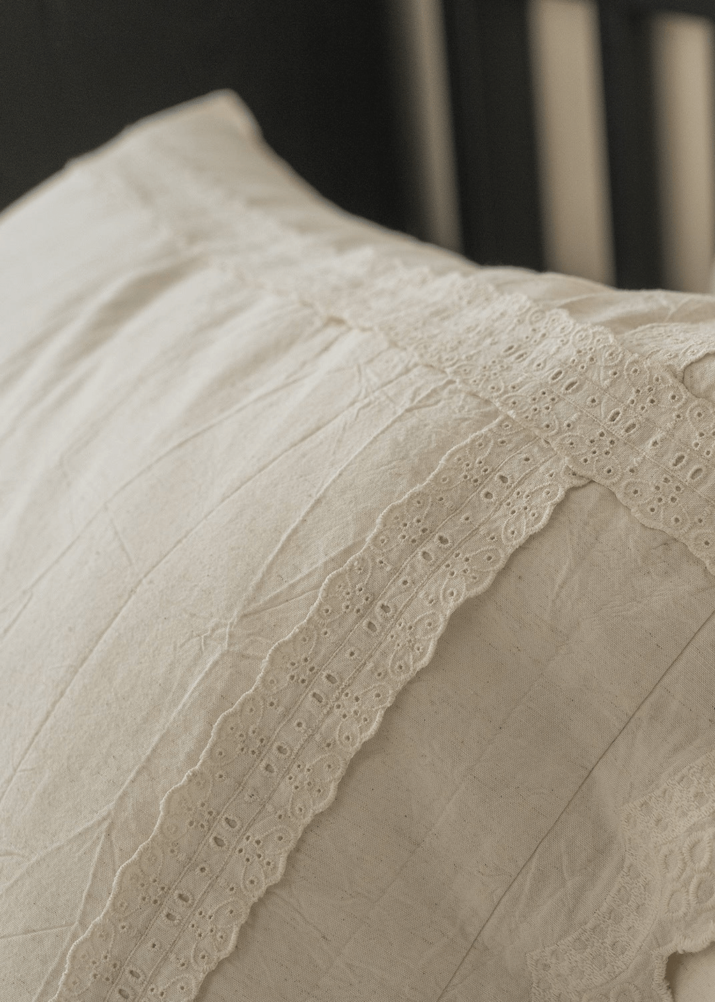 Esme French Linen Cotton Embroidered Floral Bedding Set / White