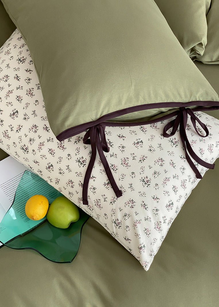 Evangeline Pastel Bow Tie Twill Bedding Set / White
