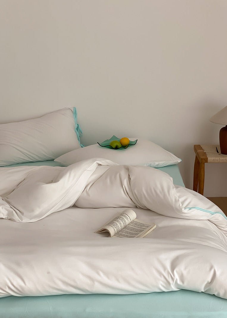 Evangeline Pastel Bow Tie Twill Bedding Set / White