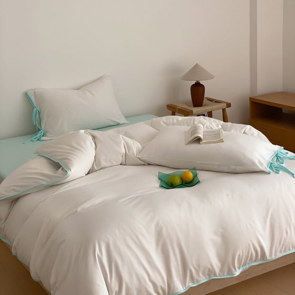 Evangeline Pastel Bow Tie Twill Bedding Set / White
