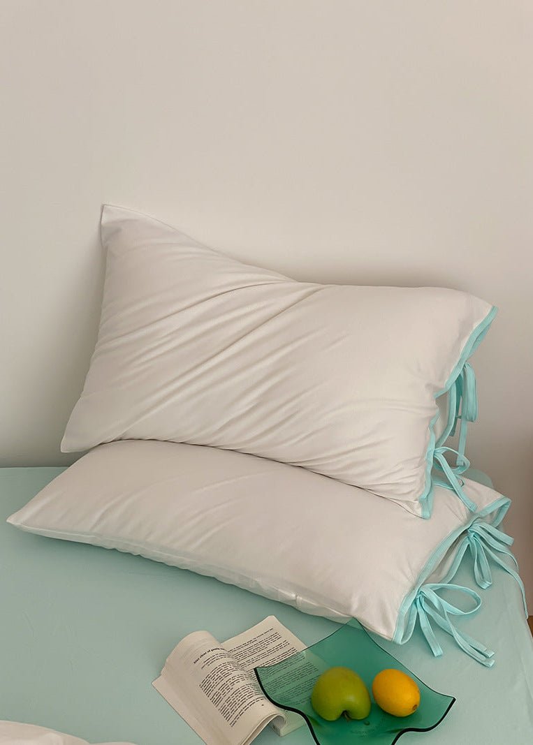 Evangeline Pastel Bow Tie Twill Bedding Set / White