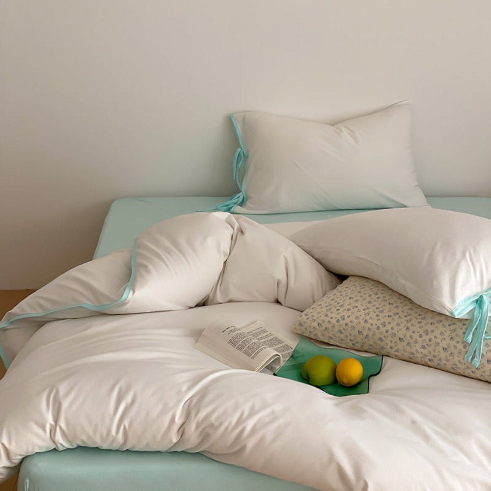 Evangeline Pastel Bow Tie Twill Bedding Set / White