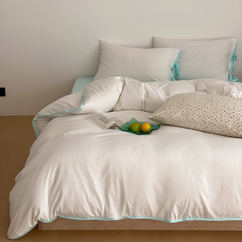 Evangeline Pastel Bow Tie Twill Bedding Set / White