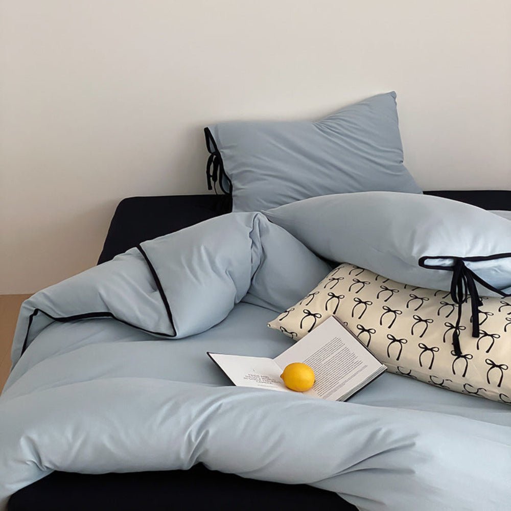 Evangeline Pastel Bow Tie Twill Bedding Set / White
