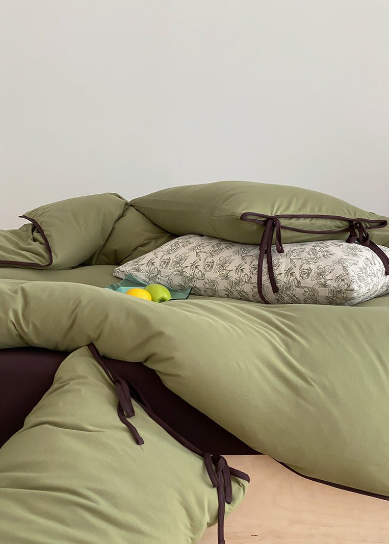 Evangeline Pastel Bow Tie Twill Bedding Set / Green
